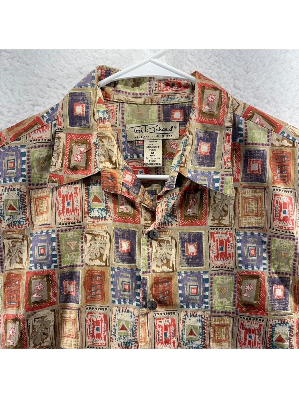 Vintage Tori Richard Hawaiian Camp Shirt Cotton Lawn Med AOP Made In USA